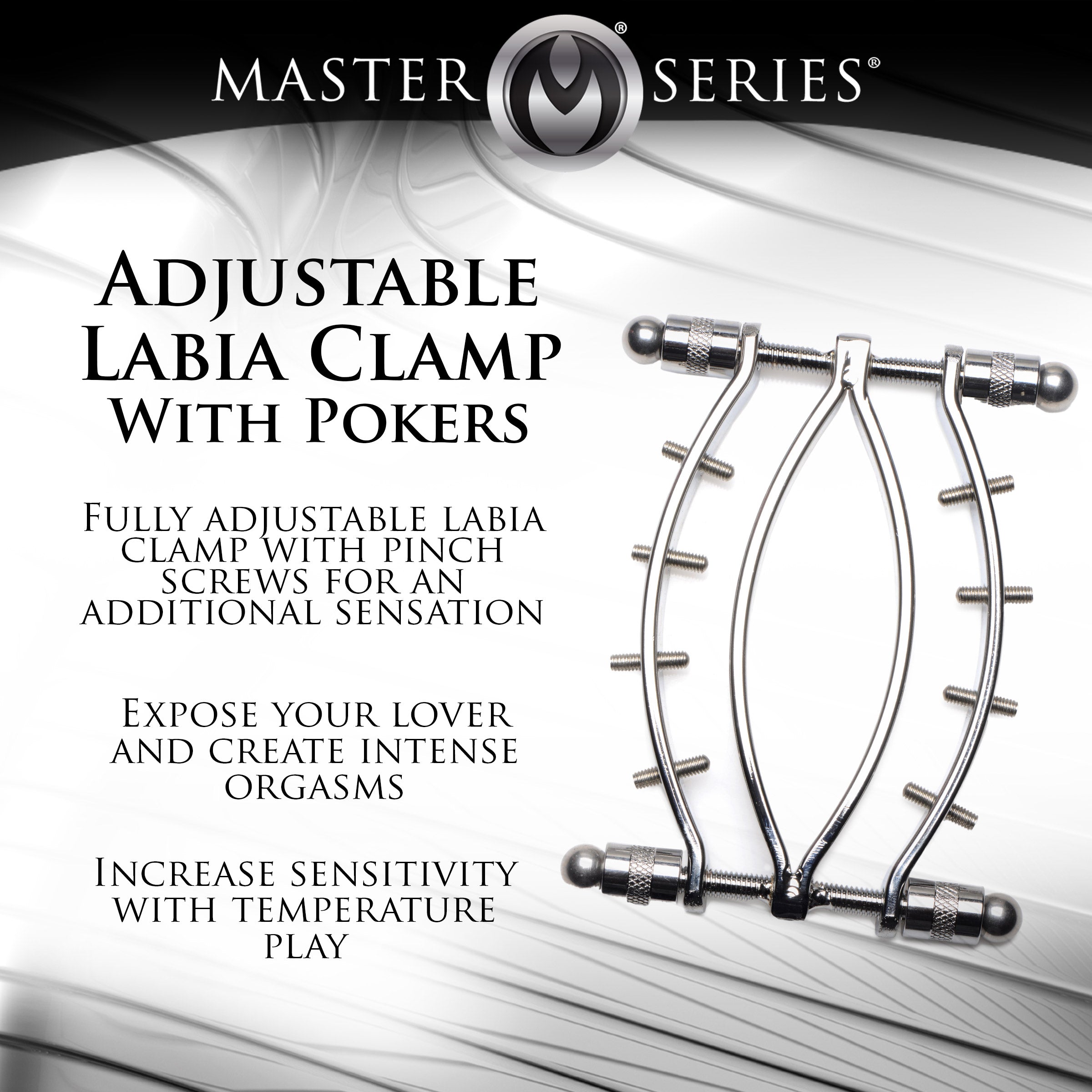 Master Series Spread Em Stainless Steel Poker Labia Clamp with Adjustable Pressure Screws Grey