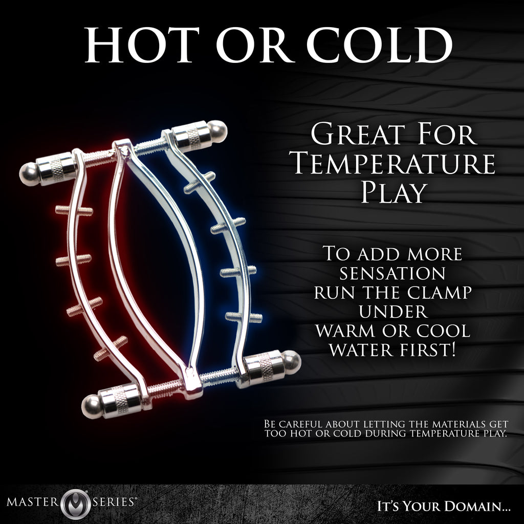 Master Series Spread Em Stainless Steel Poker Labia Clamp with Adjustable Pressure Screws Grey