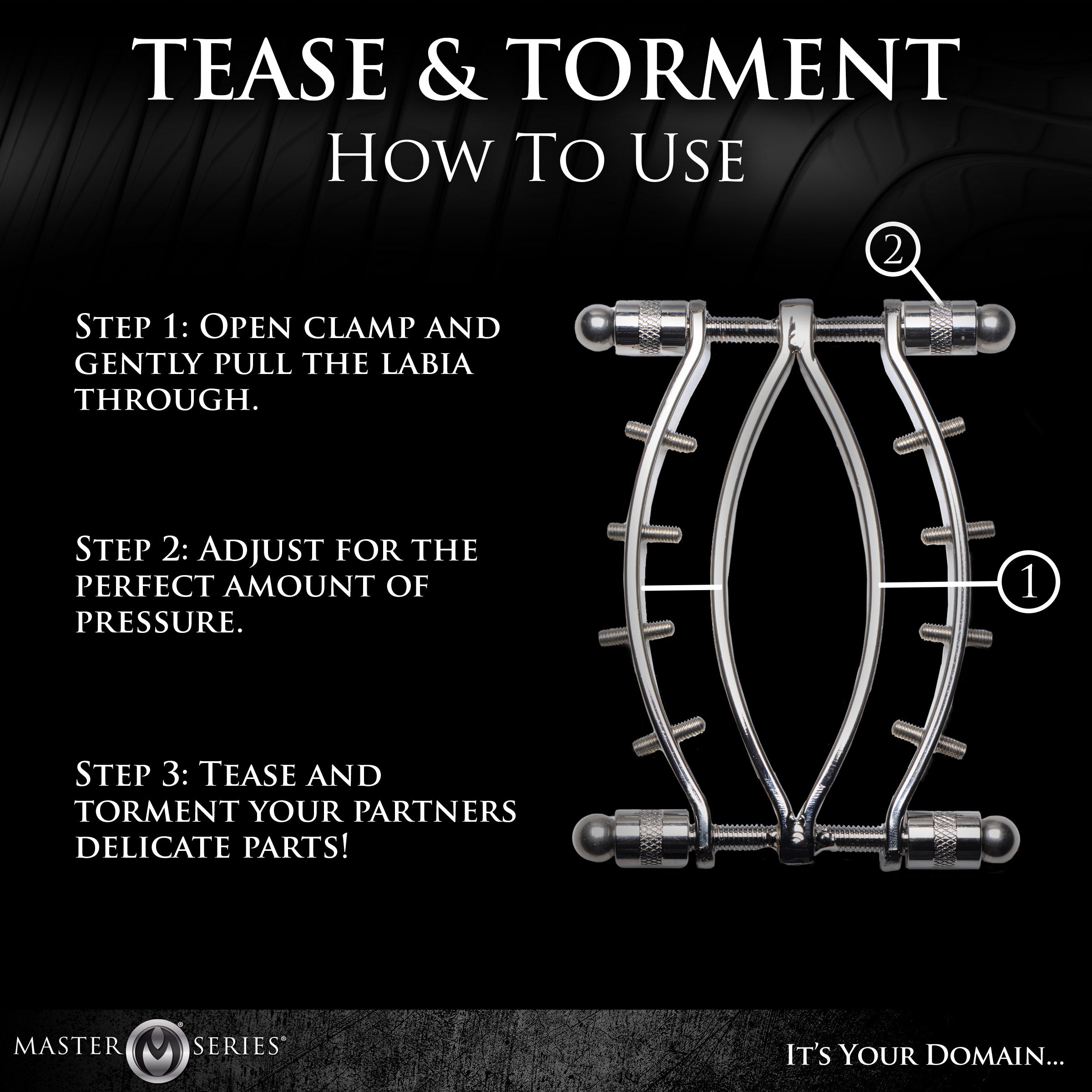 Master Series Spread Em Stainless Steel Poker Labia Clamp with Adjustable Pressure Screws Grey