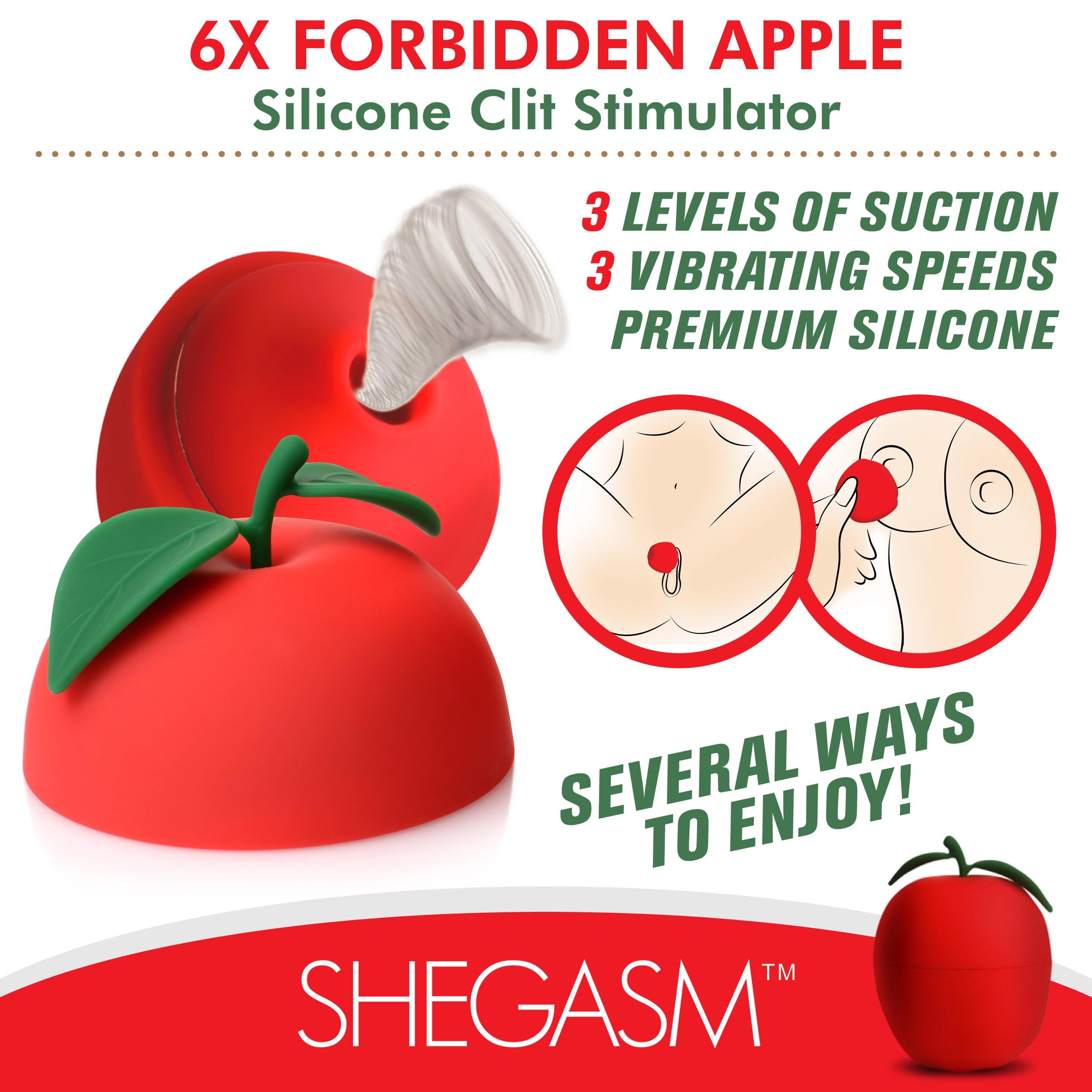 Shegasm 6X Forbidden Apple Silicone Clit Stimulator Red