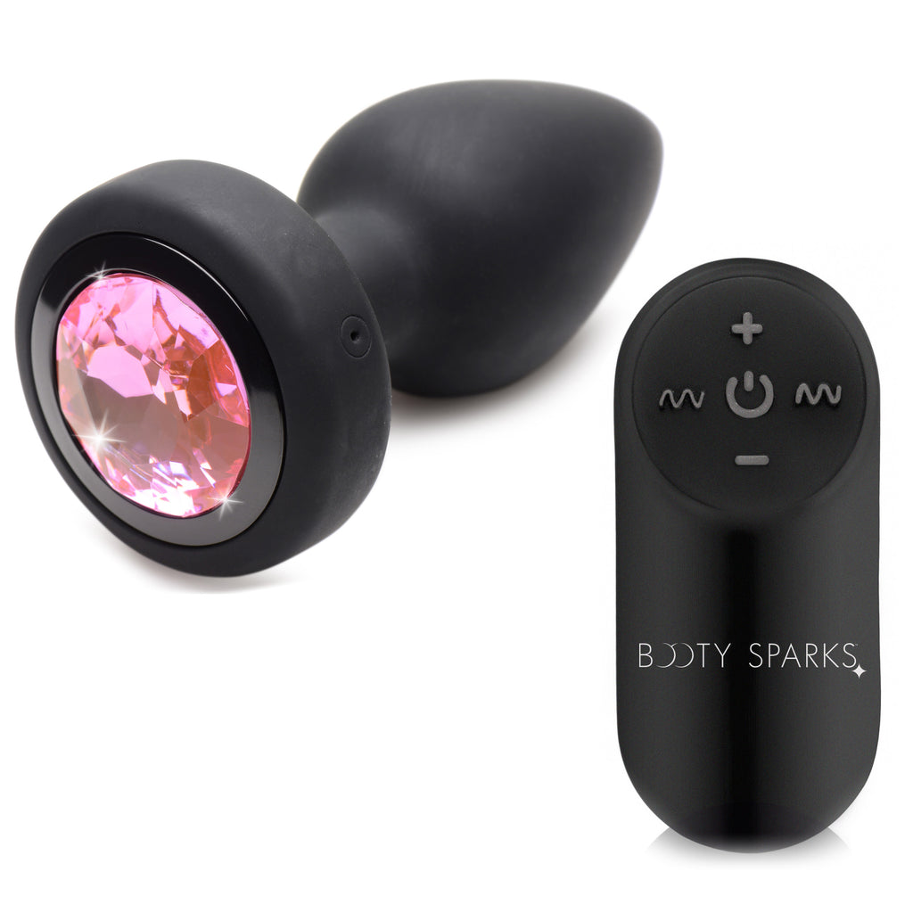Booty Sparks 28X Vibrating Silicone Pink Gem Anal Plug - Small Pink