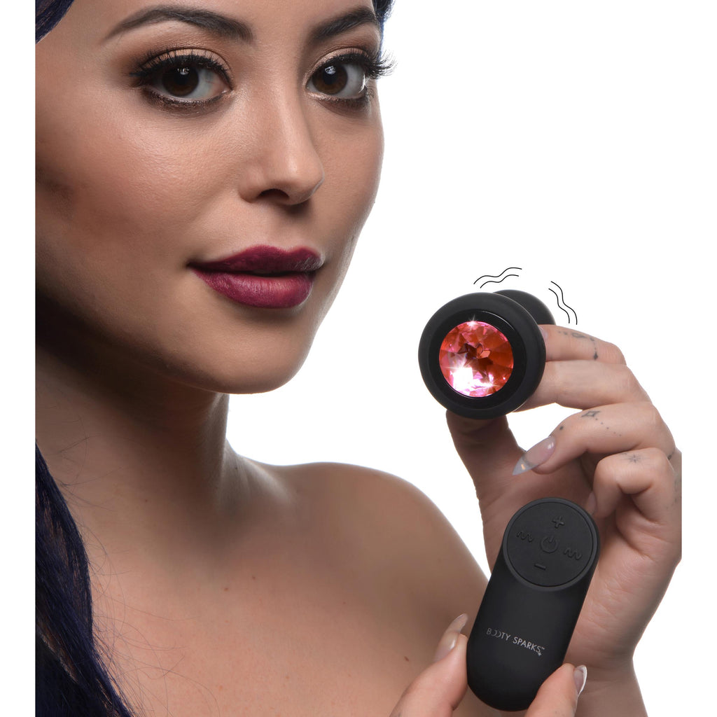 Booty Sparks 28X Vibrating Silicone Pink Gem Anal Plug - Small Pink