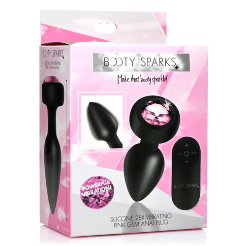 Booty Sparks 28X Vibrating Silicone Pink Gem Anal Plug - Small Pink