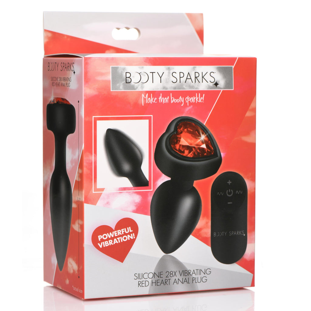Booty Sparks 28X Vibrating Silicone Red Heart Anal Plug - Small Red