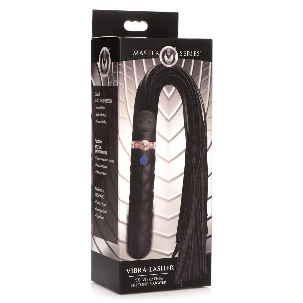 Master Series 9X Vibrating Silicone Dildo Flogger Black