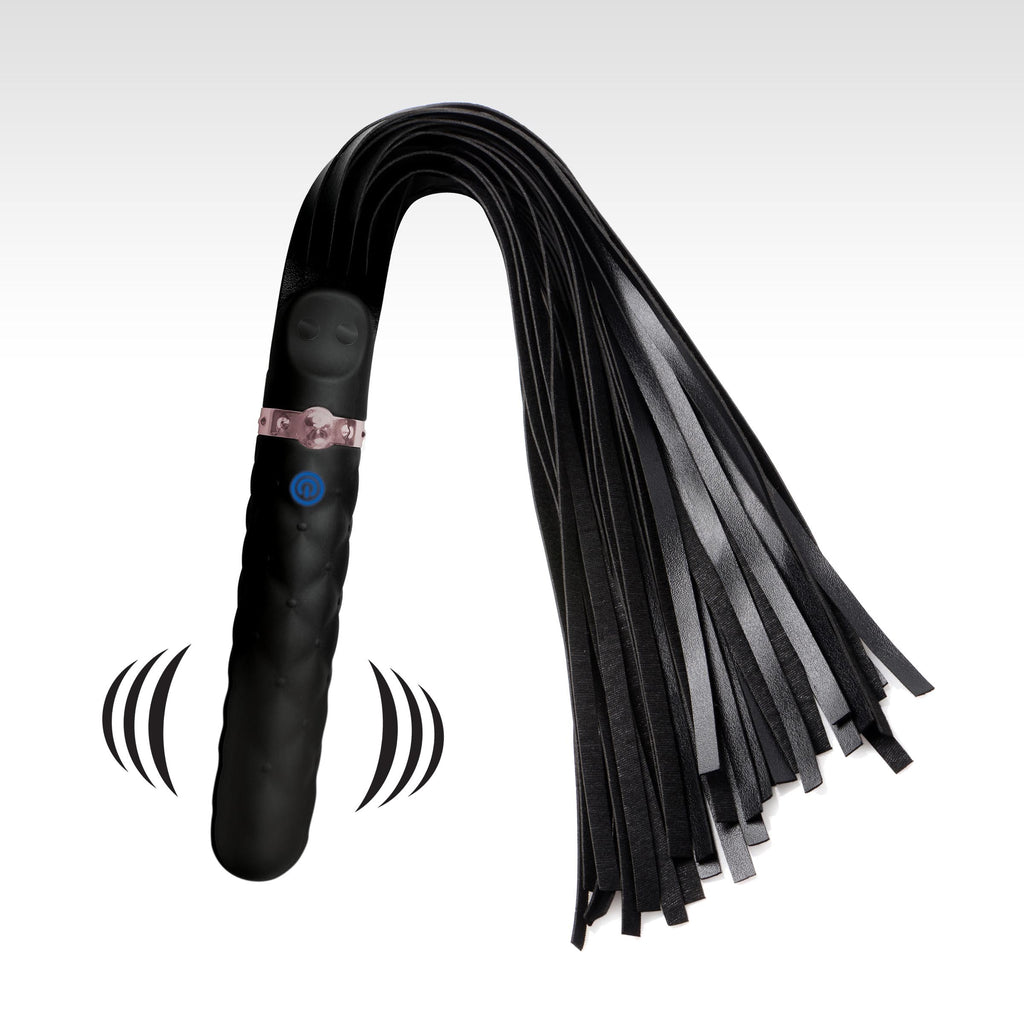 Master Series 9X Vibrating Silicone Dildo Flogger Black