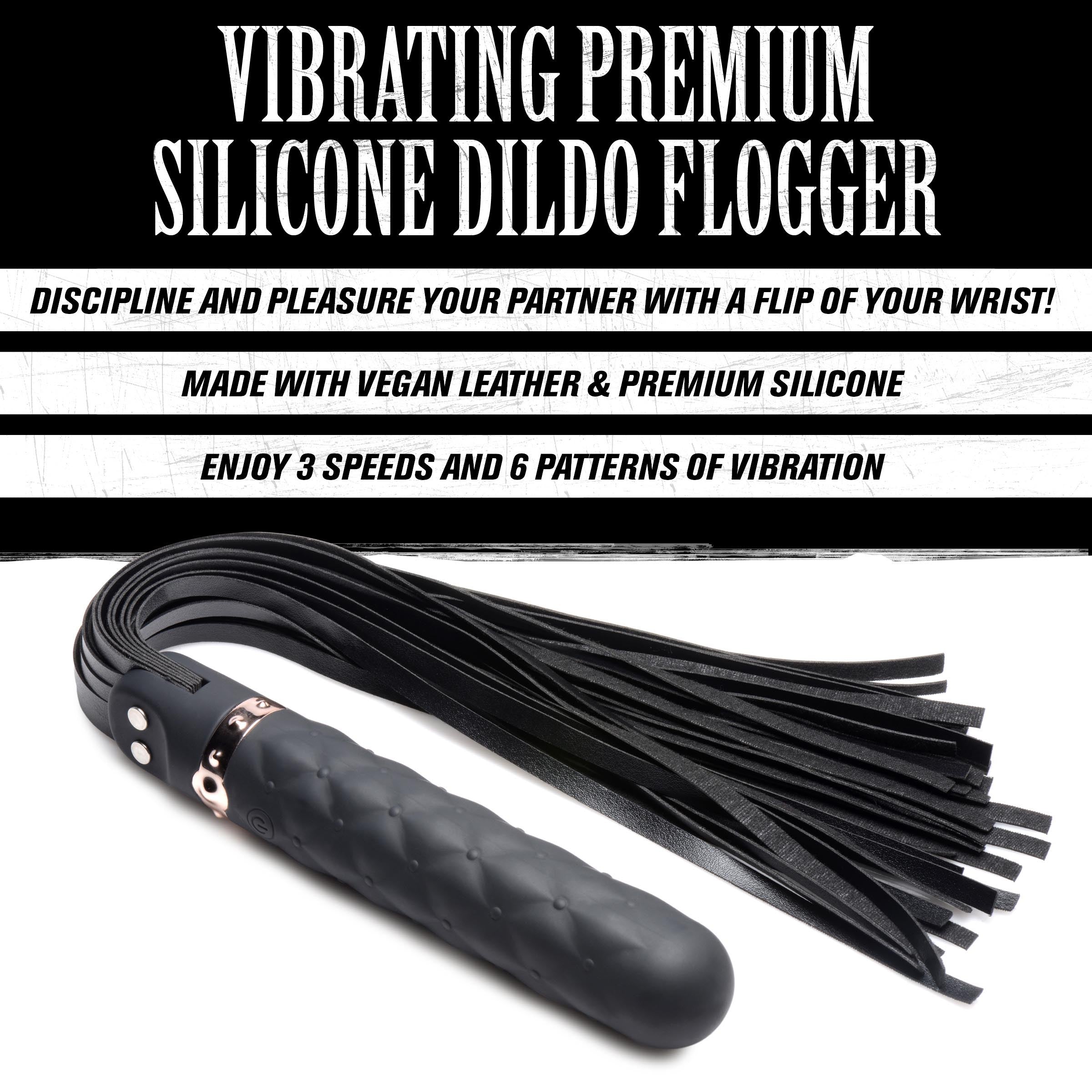 Master Series 9X Vibrating Silicone Dildo Flogger Black