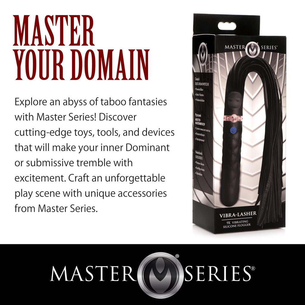 Master Series 9X Vibrating Silicone Dildo Flogger Black