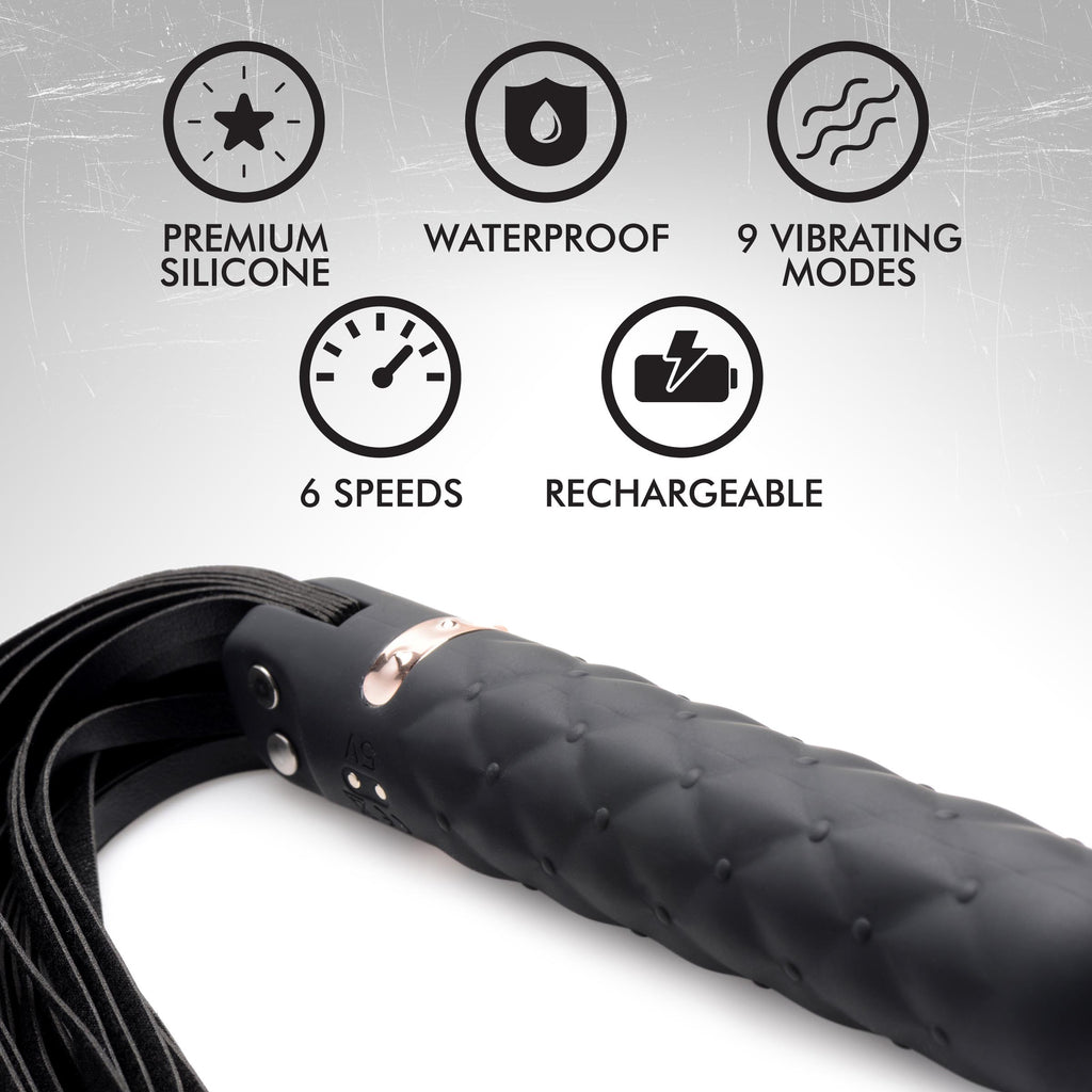 Master Series 9X Vibrating Silicone Dildo Flogger Black