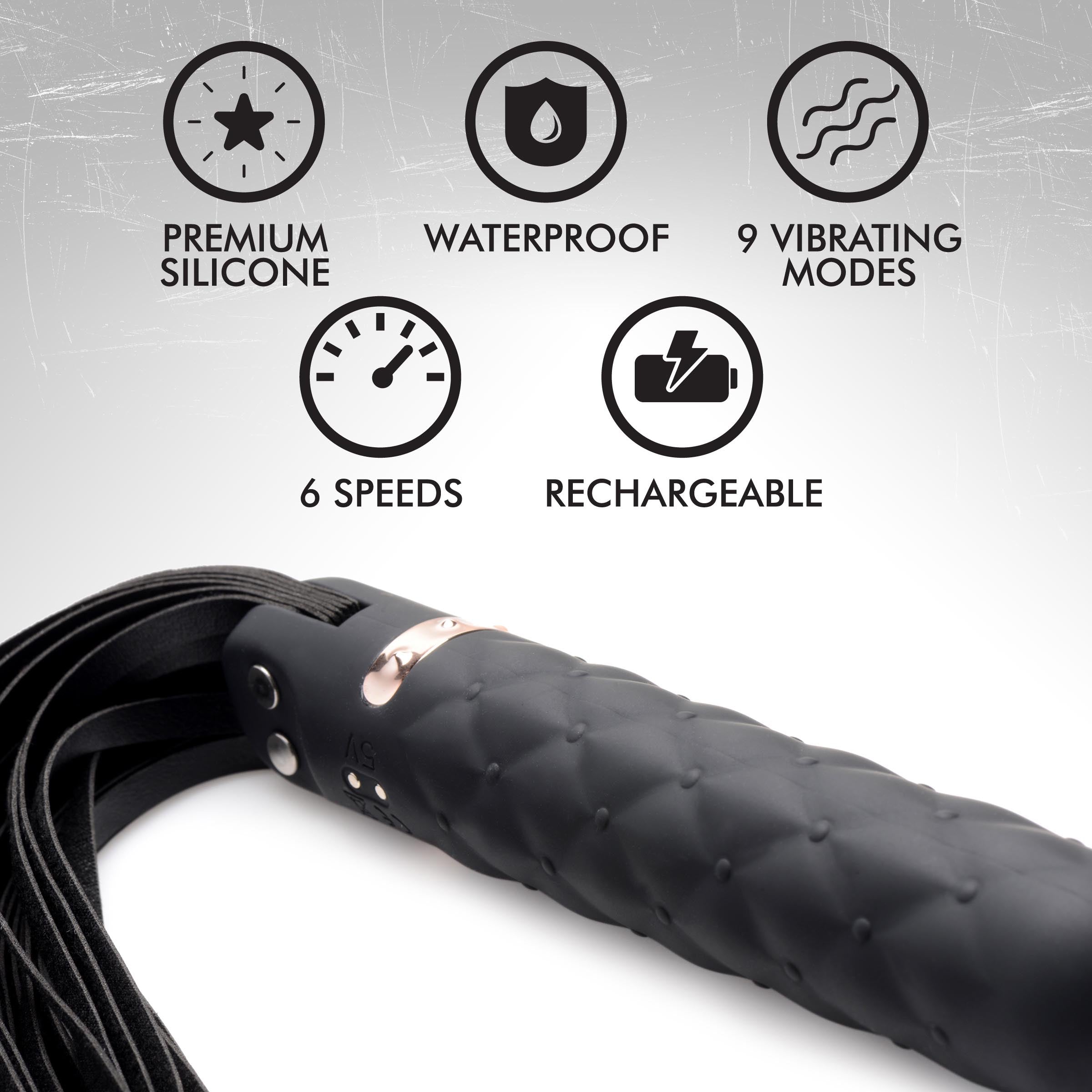 Master Series 9X Vibrating Silicone Dildo Flogger Black