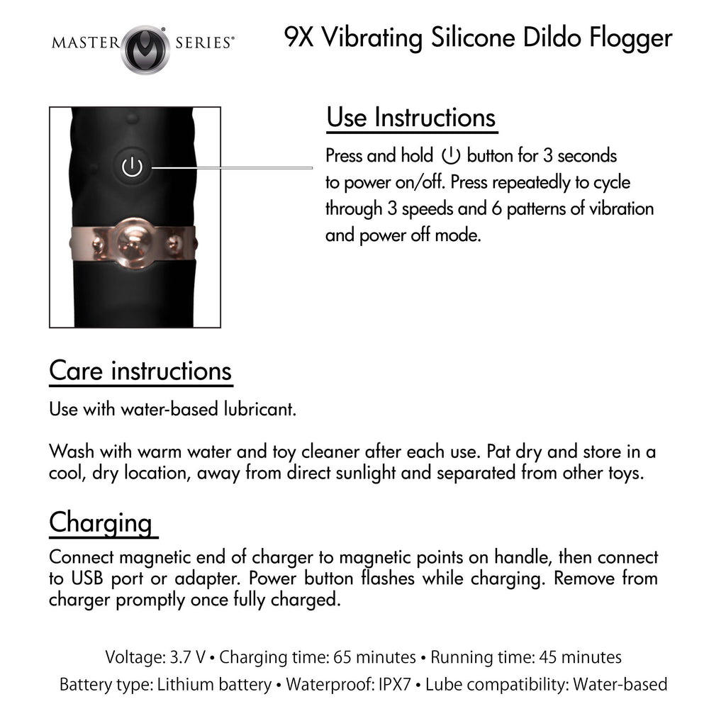 Master Series 9X Vibrating Silicone Dildo Flogger Black