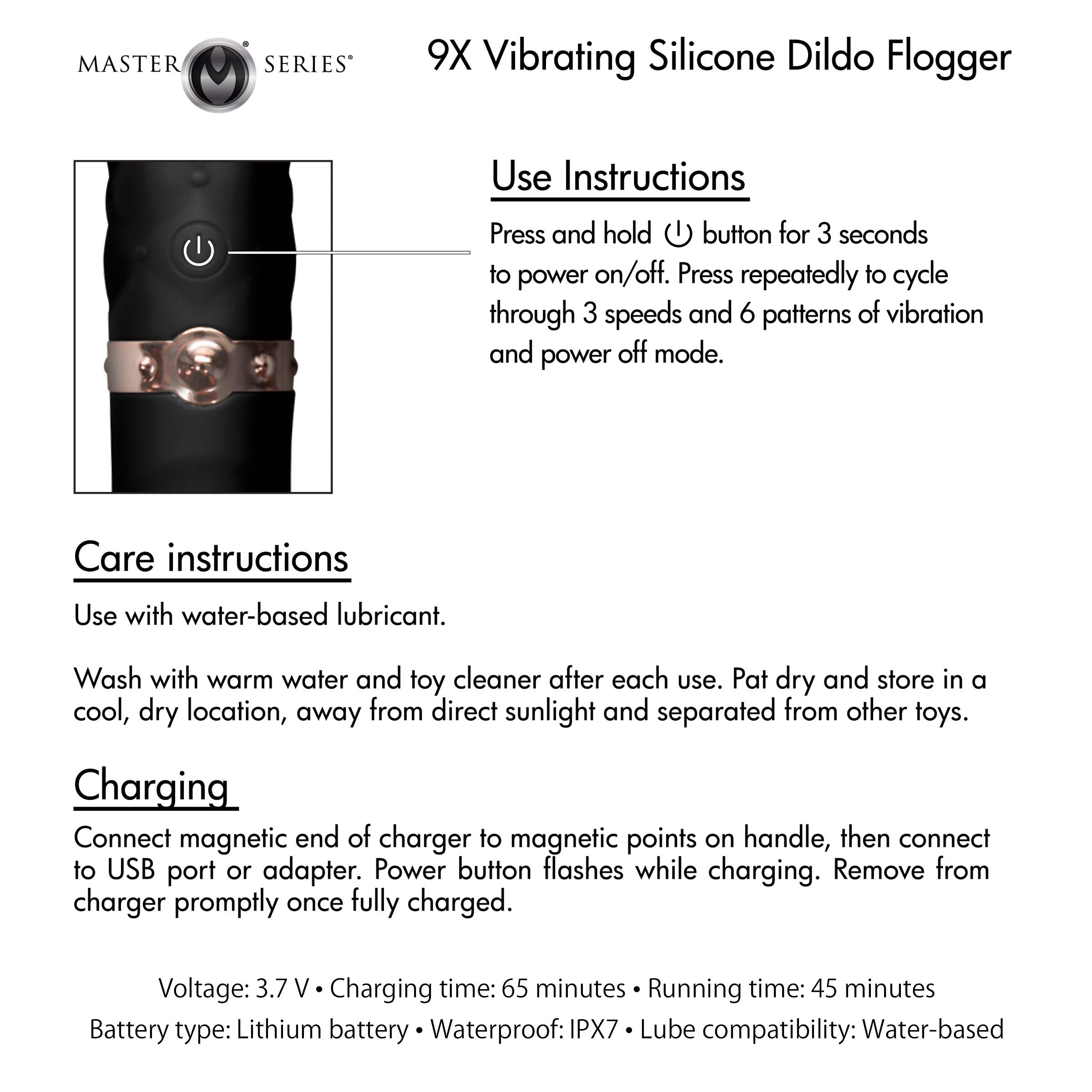 Master Series 9X Vibrating Silicone Dildo Flogger Black