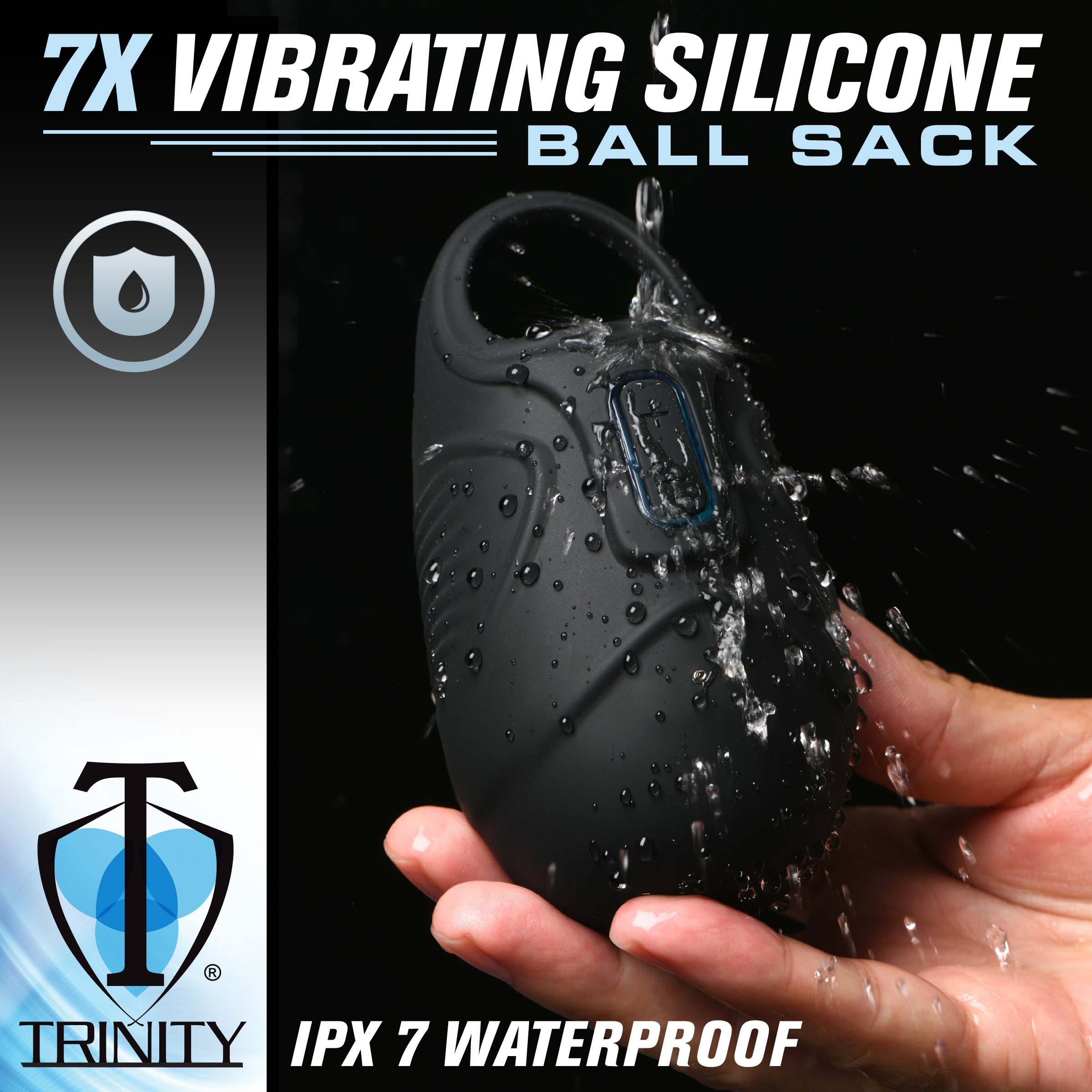 Trinity Men 7X Vibrating Silicone Ball Sack Black