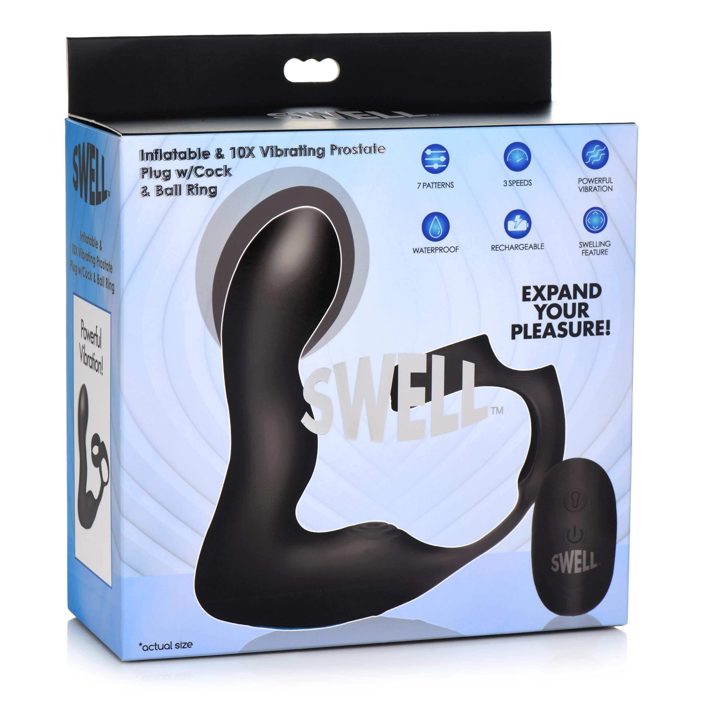 Swell 10X Inflatable and Vibrating Prostate Plug with Cock and Ball Ring Black
