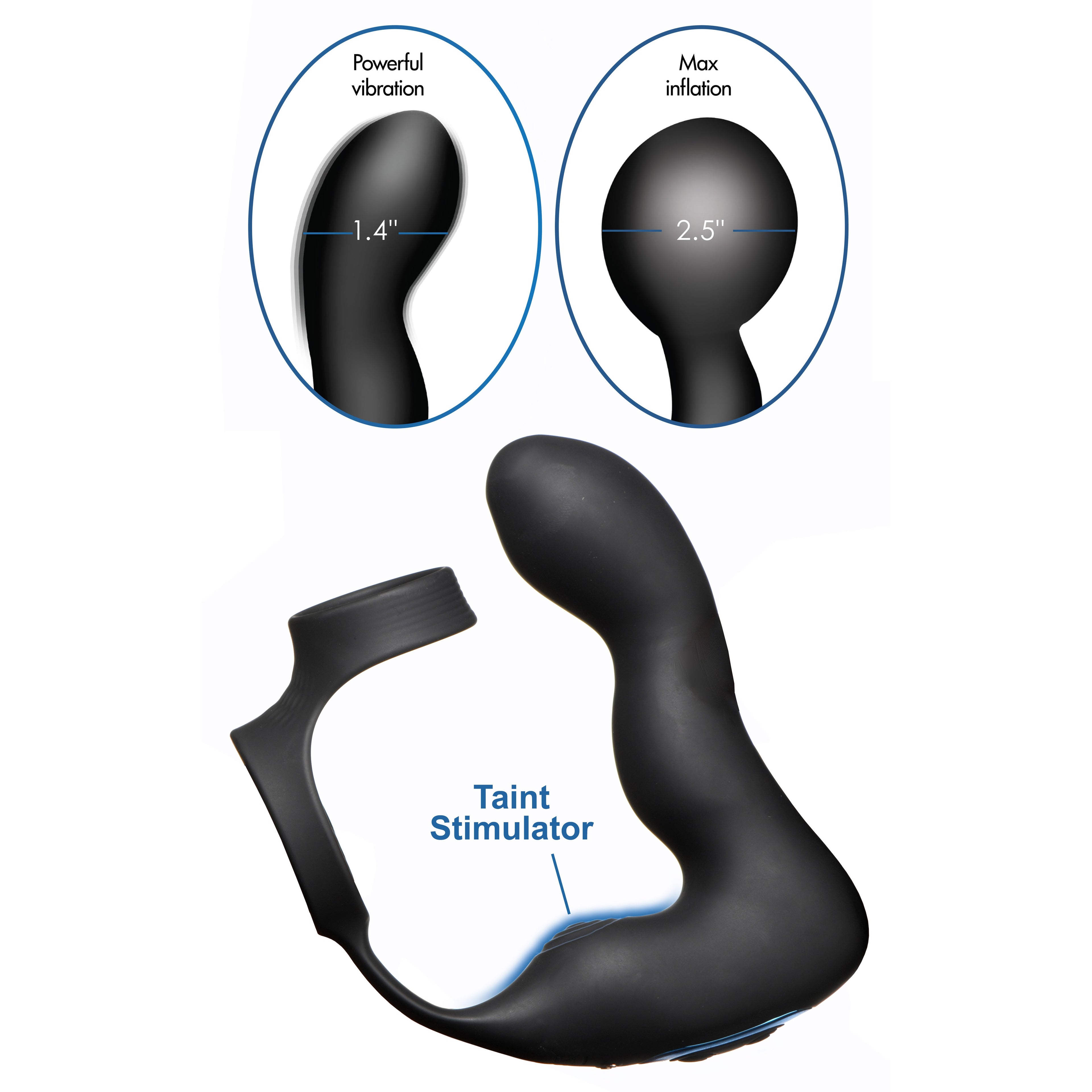 Swell 10X Inflatable and Vibrating Prostate Plug with Cock and Ball Ring Black