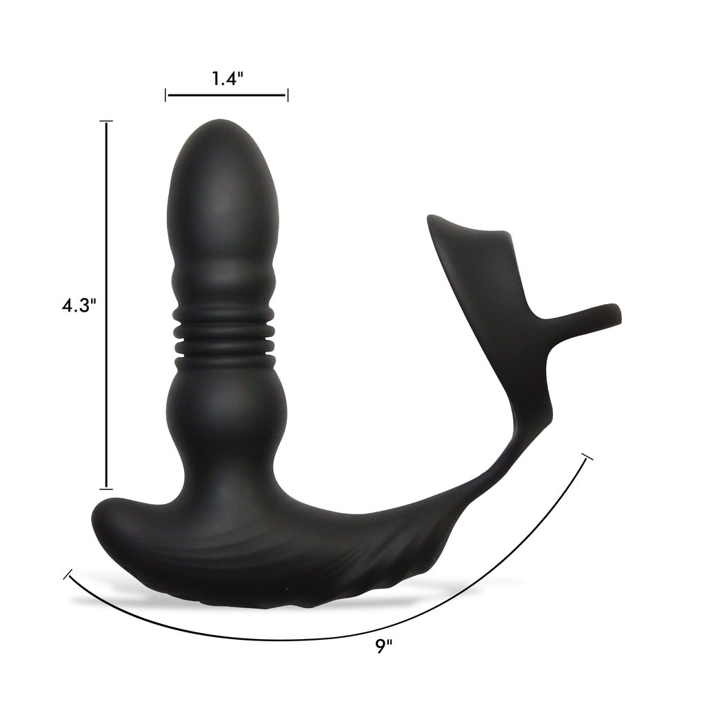 Thunderplugs Thrusting Vibrator with Cock and Ball Ring and Remote Black