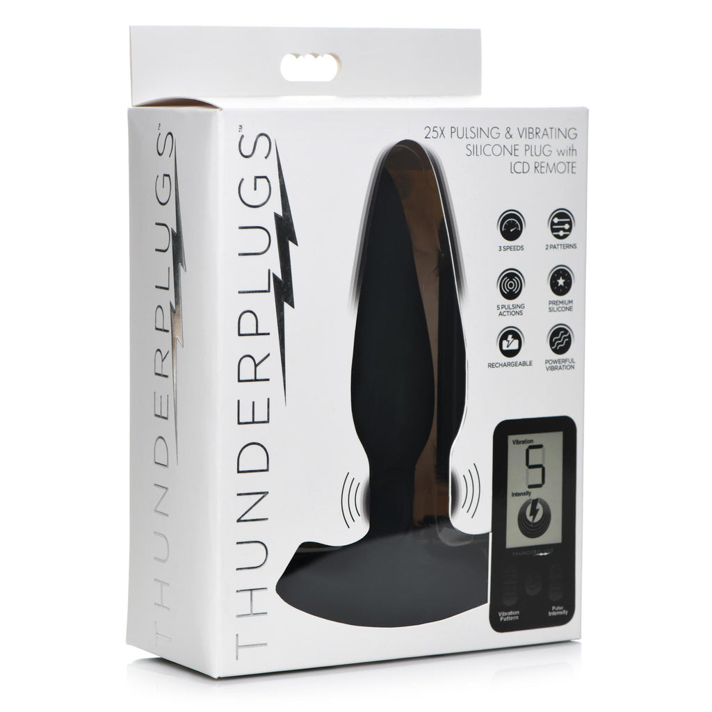 ThunderPlugs 25X Pulsing and Vibrating Silicone Plug with Remote Black