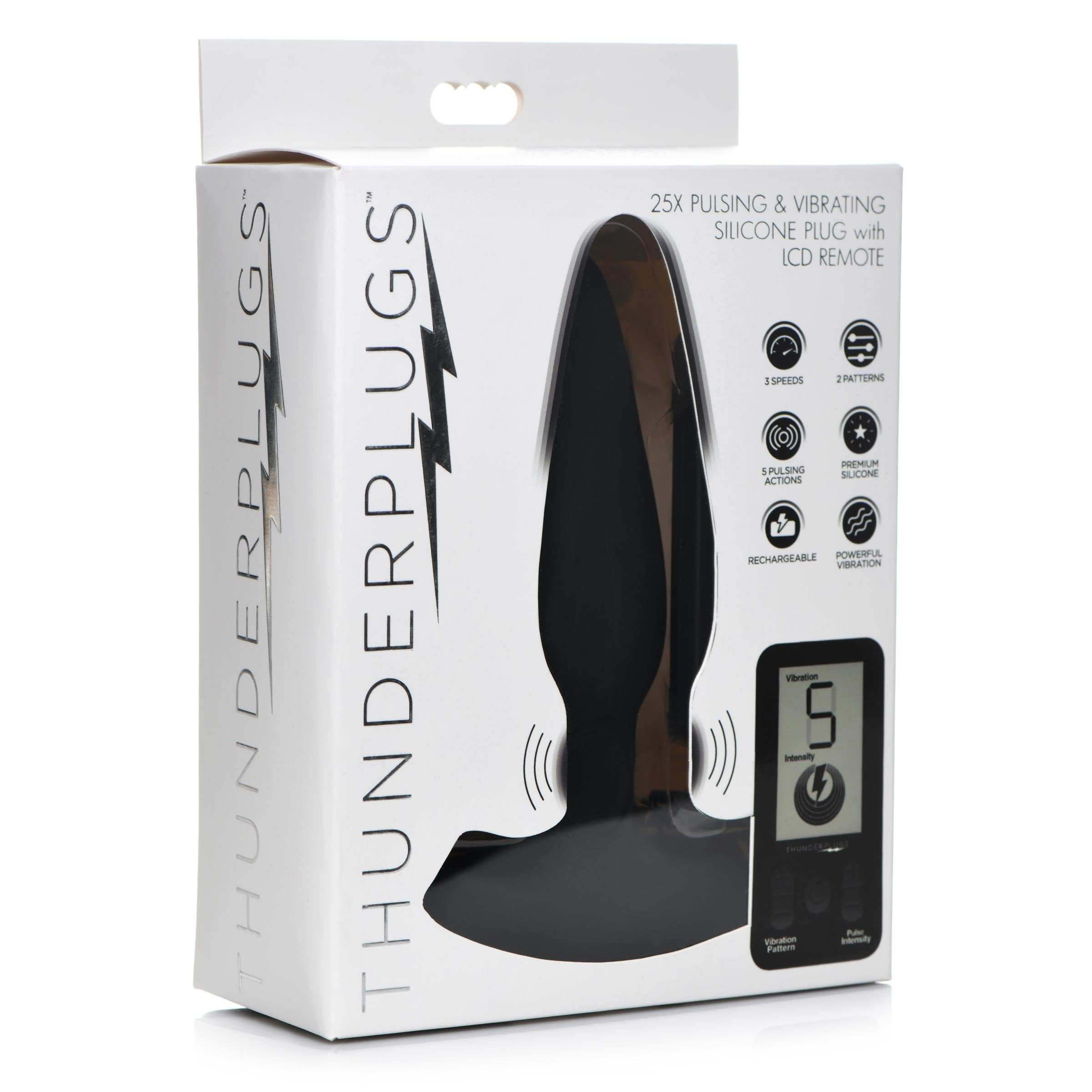ThunderPlugs 25X Pulsing and Vibrating Silicone Plug with Remote Black