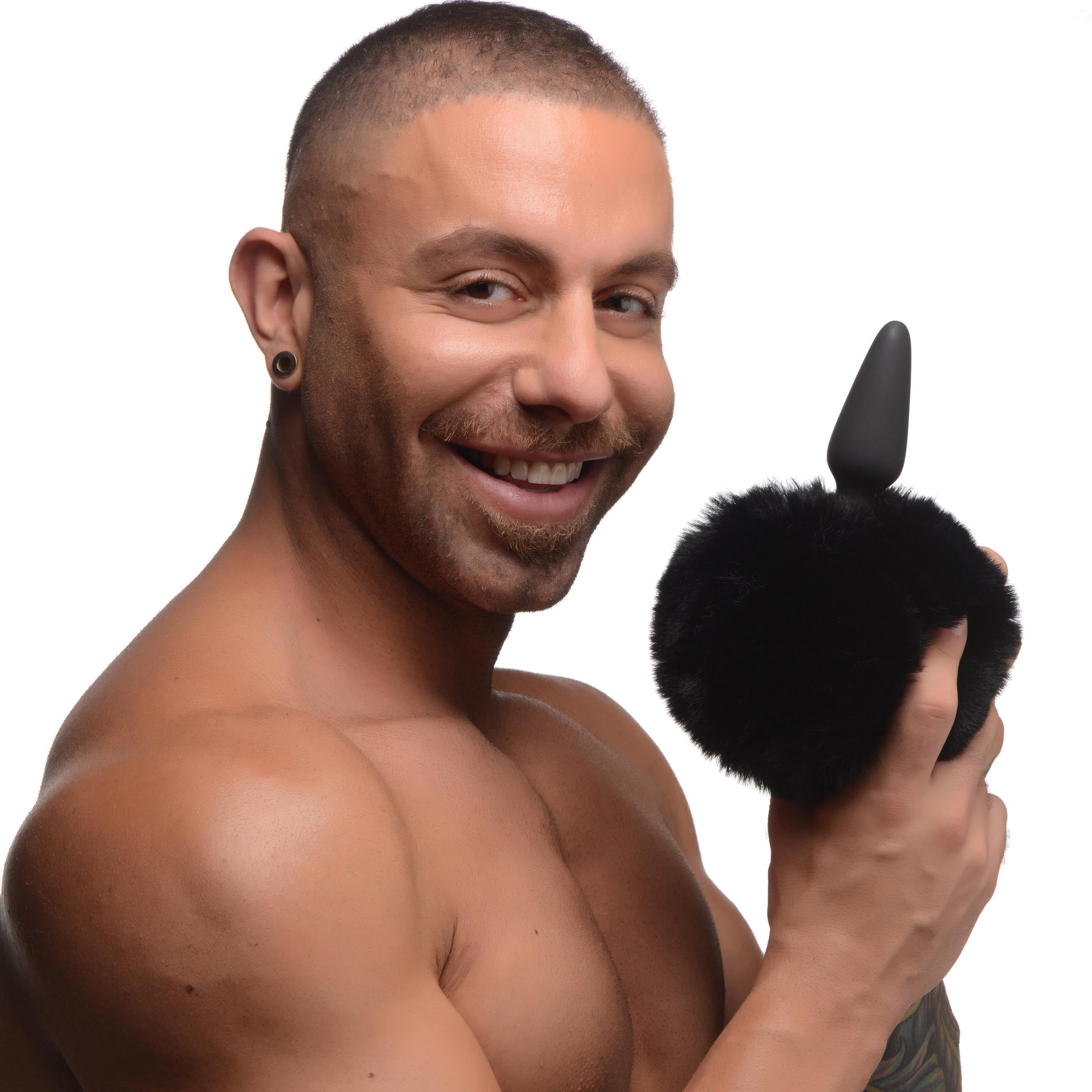 Tailz Small Anal Plug with Interchangeable Bunny Tail - Black Black