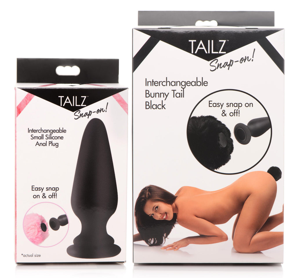 Tailz Small Anal Plug with Interchangeable Bunny Tail - Black Black