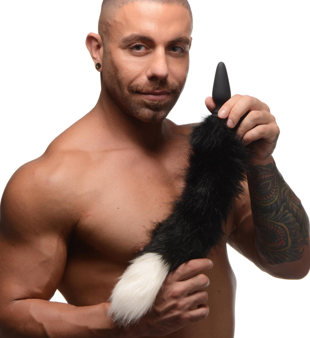 Tailz Small Anal Plug with Interchangeable Fox Tail - Black and White Black