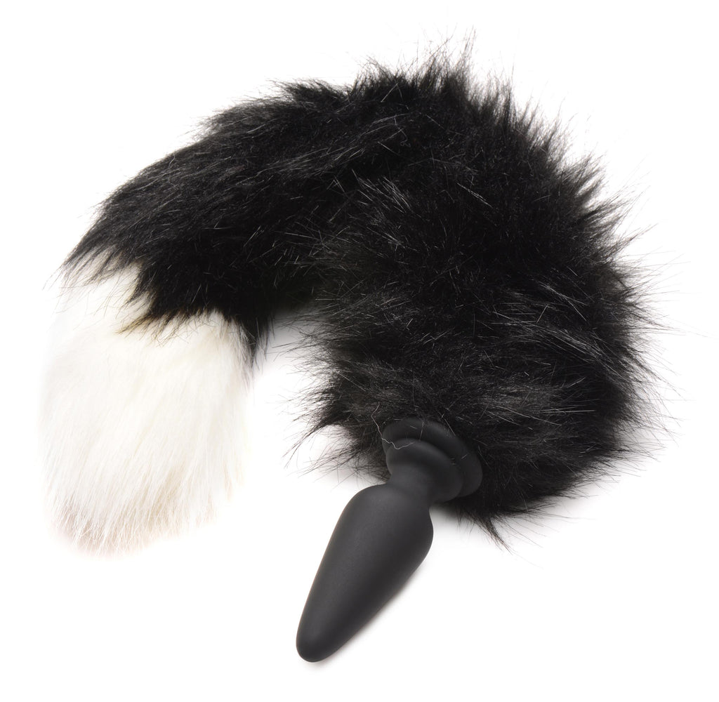 Tailz Small Anal Plug with Interchangeable Fox Tail - Black and White Black