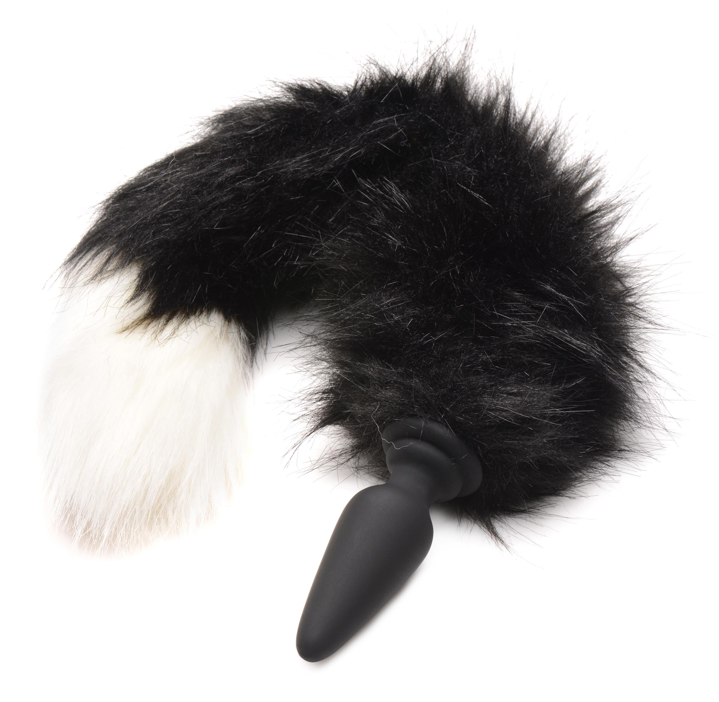 Tailz Small Anal Plug with Interchangeable Fox Tail - Black and White Black