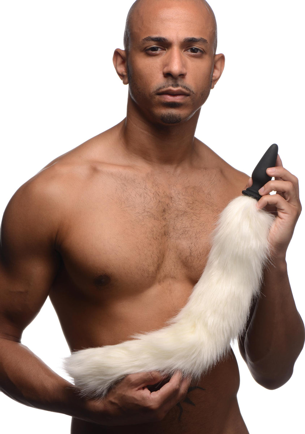 Tailz Small Anal Plug with Interchangeable Fox Tail - Black and White White