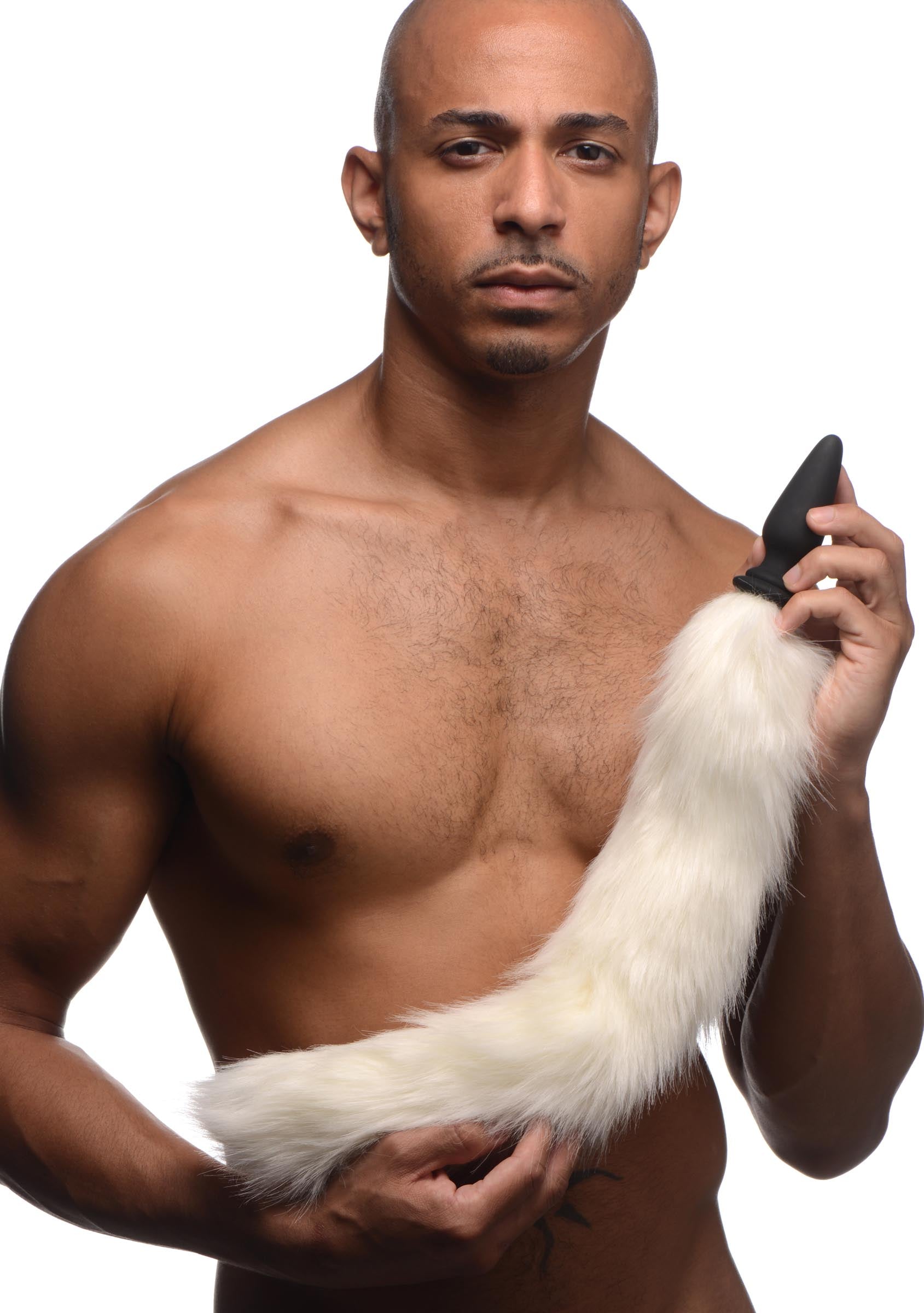 Tailz Small Anal Plug with Interchangeable Fox Tail - Black and White White