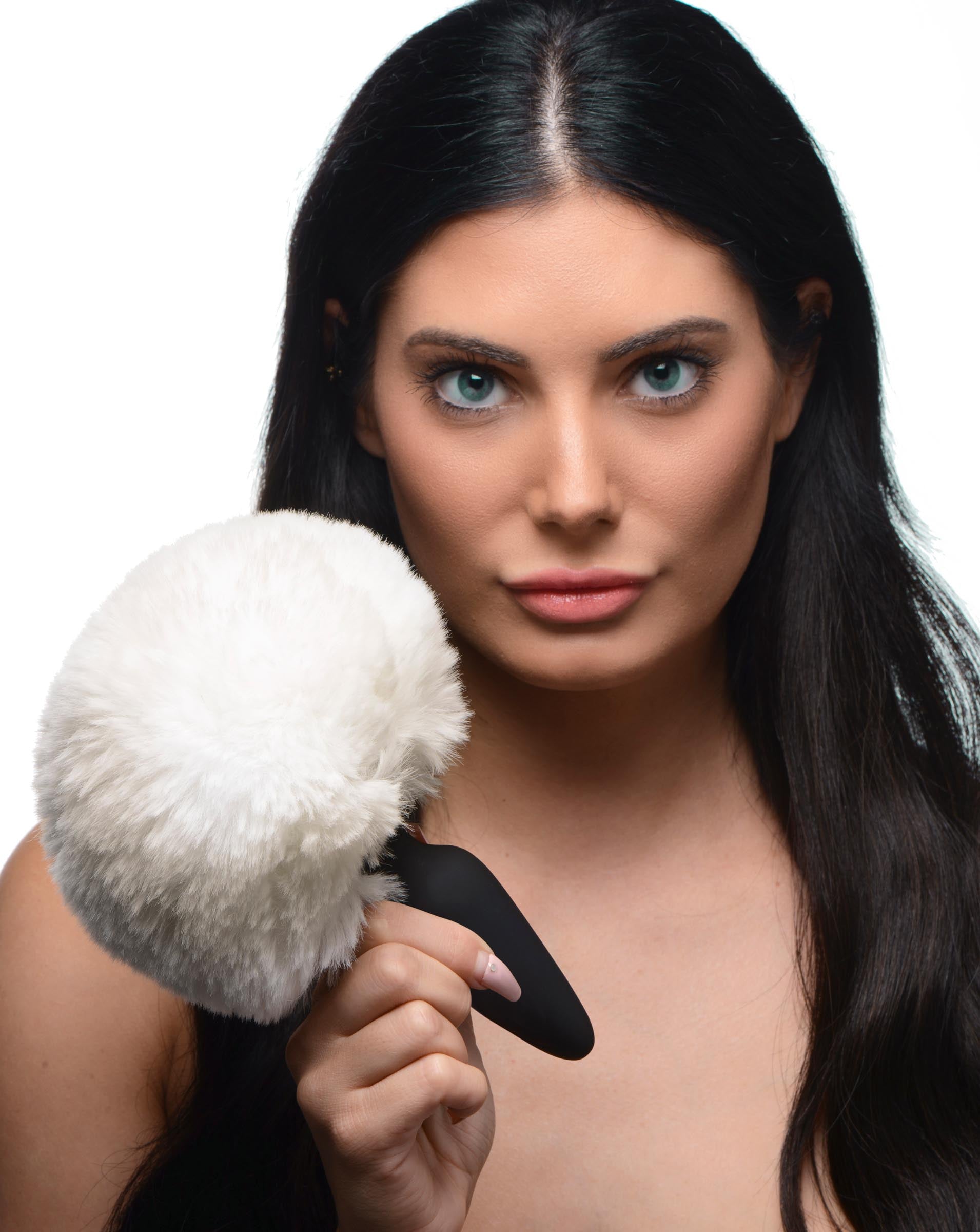 Tailz Large Anal Plug with Interchangeable Bunny Tail - Black White