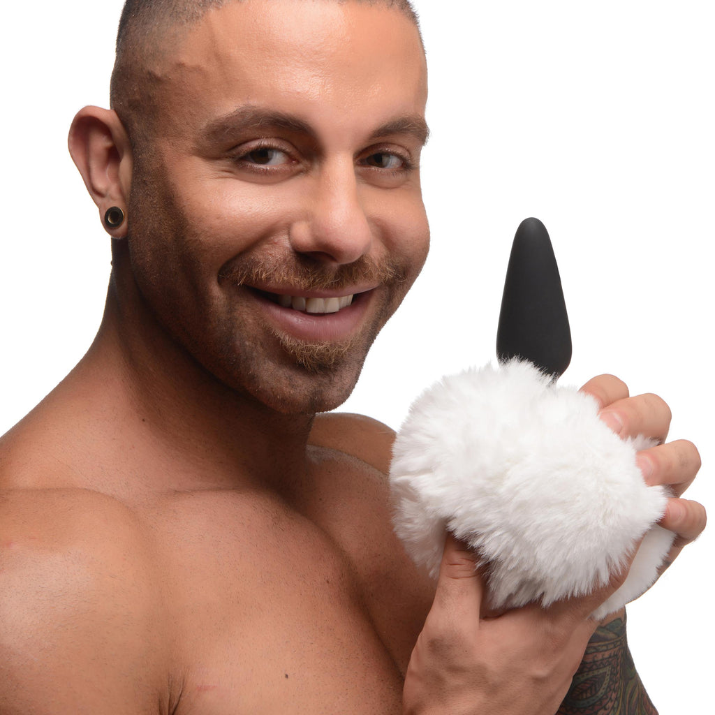 Tailz Large Anal Plug with Interchangeable Bunny Tail - Black White