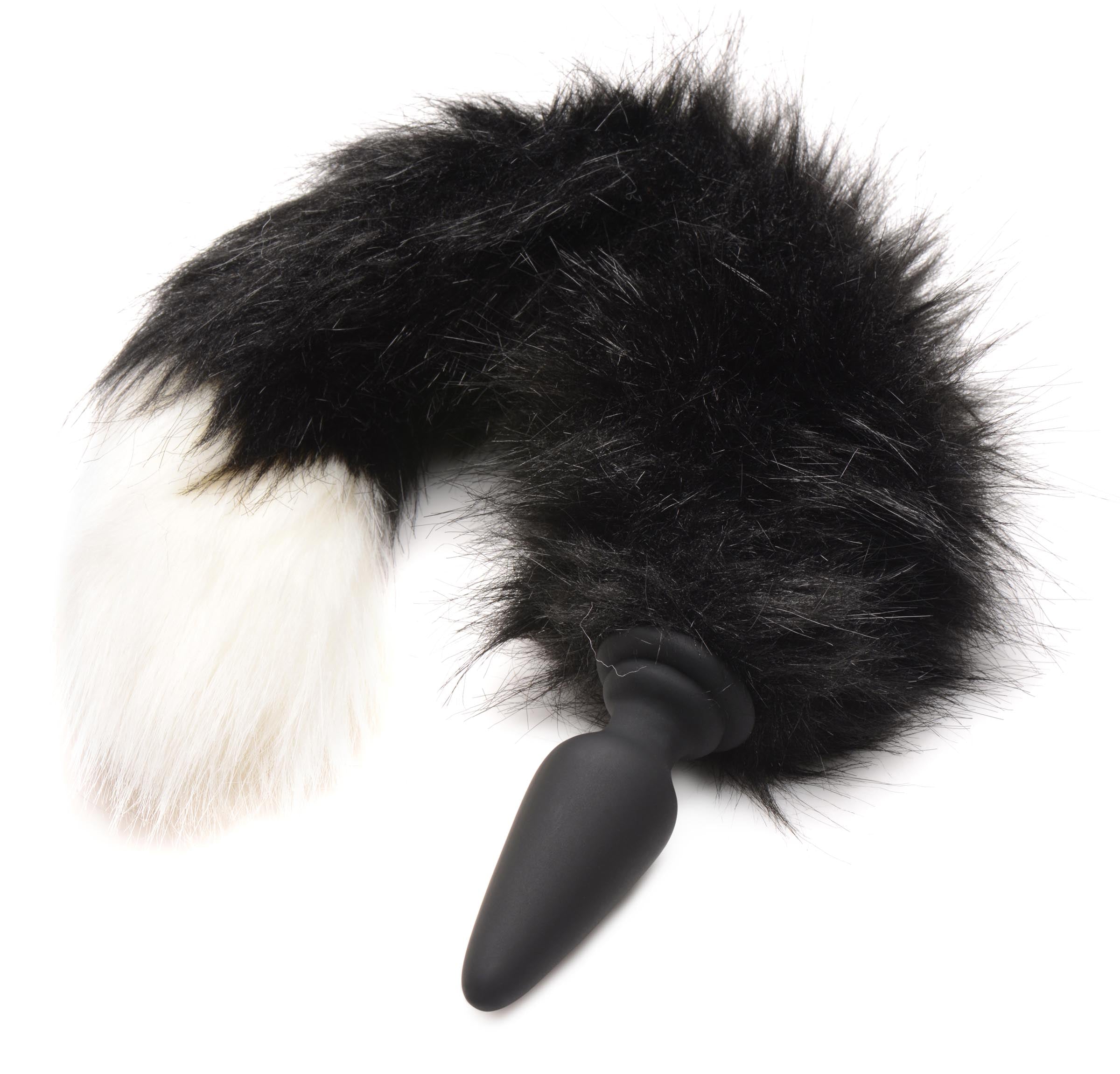 Tailz Large Anal Plug with Interchangeable Fox Tail - Black and White Black