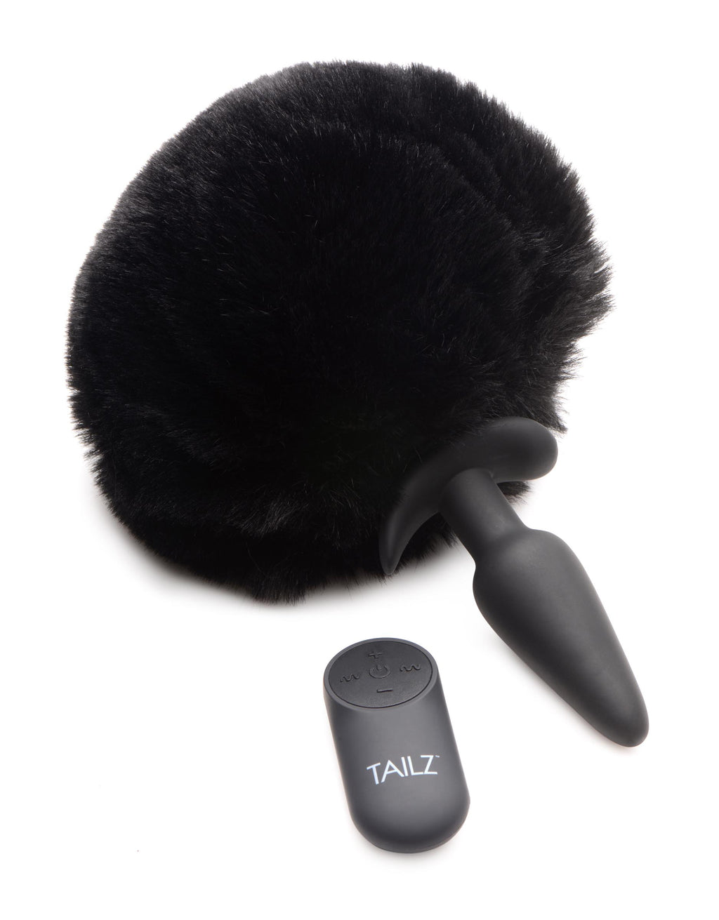 Tailz Small Vibrating Anal Plug with Interchangeable Bunny Tail - Black Black