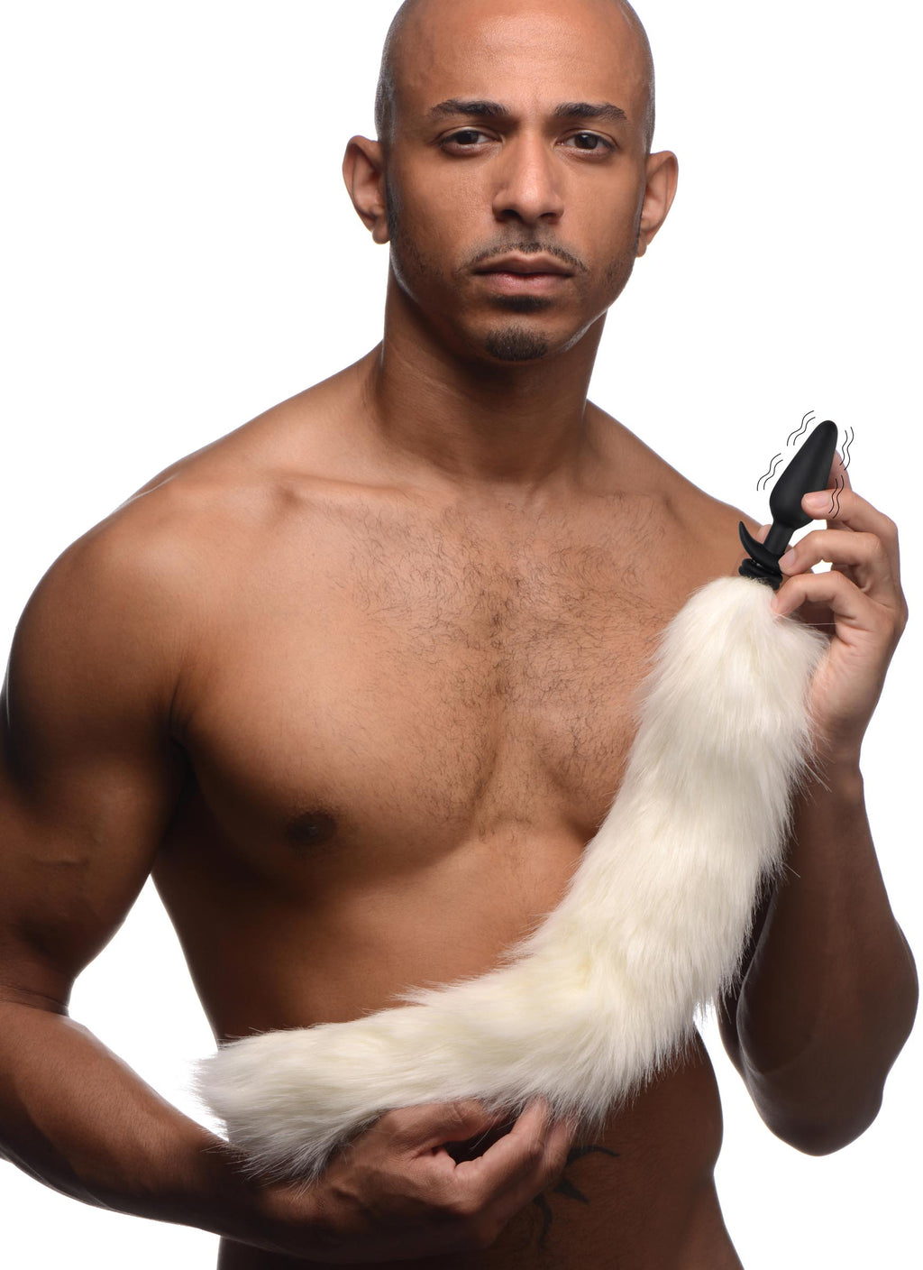 Tailz Small Vibrating Anal Plug with Interchangeable Fox Tail - Black and White White