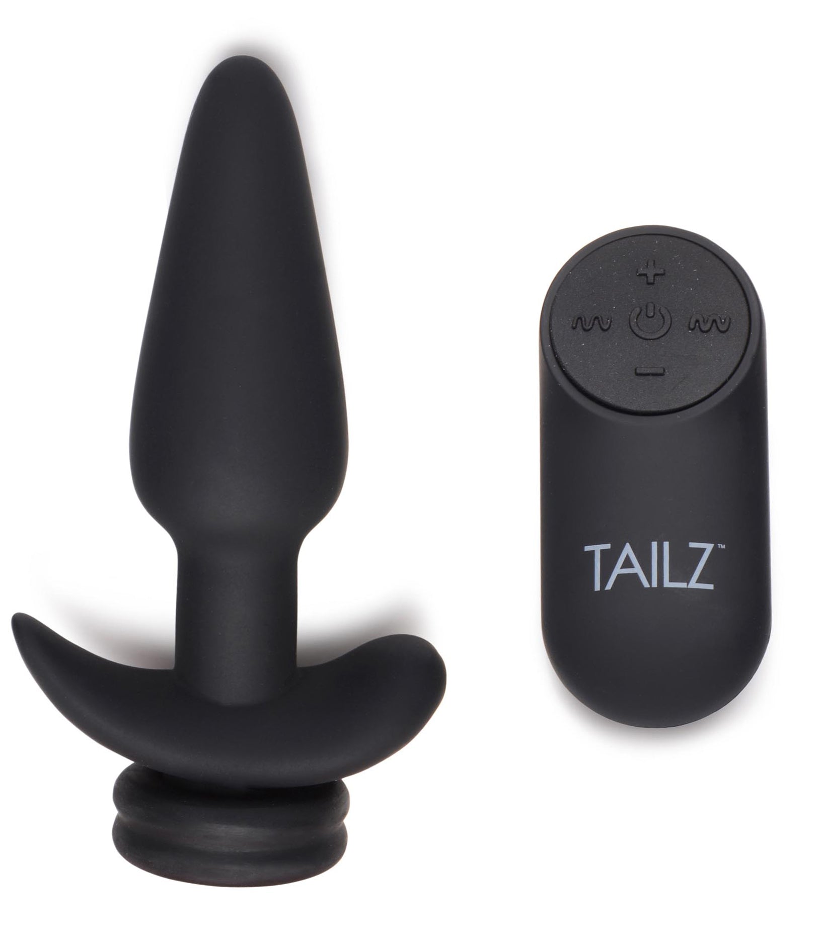 Tailz Small Vibrating Anal Plug with Interchangeable Fox Tail - Black and White White