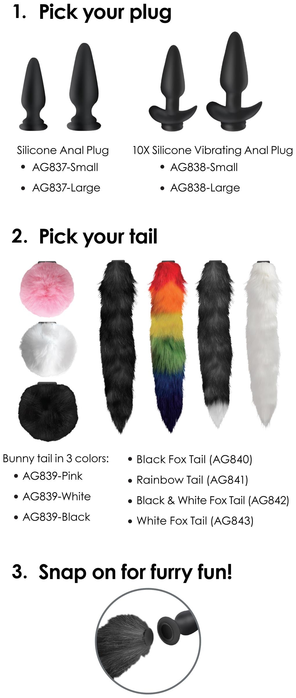 Tailz Large Vibrating Anal Plug with Interchangeable Fox Tail - Rainbow Multi