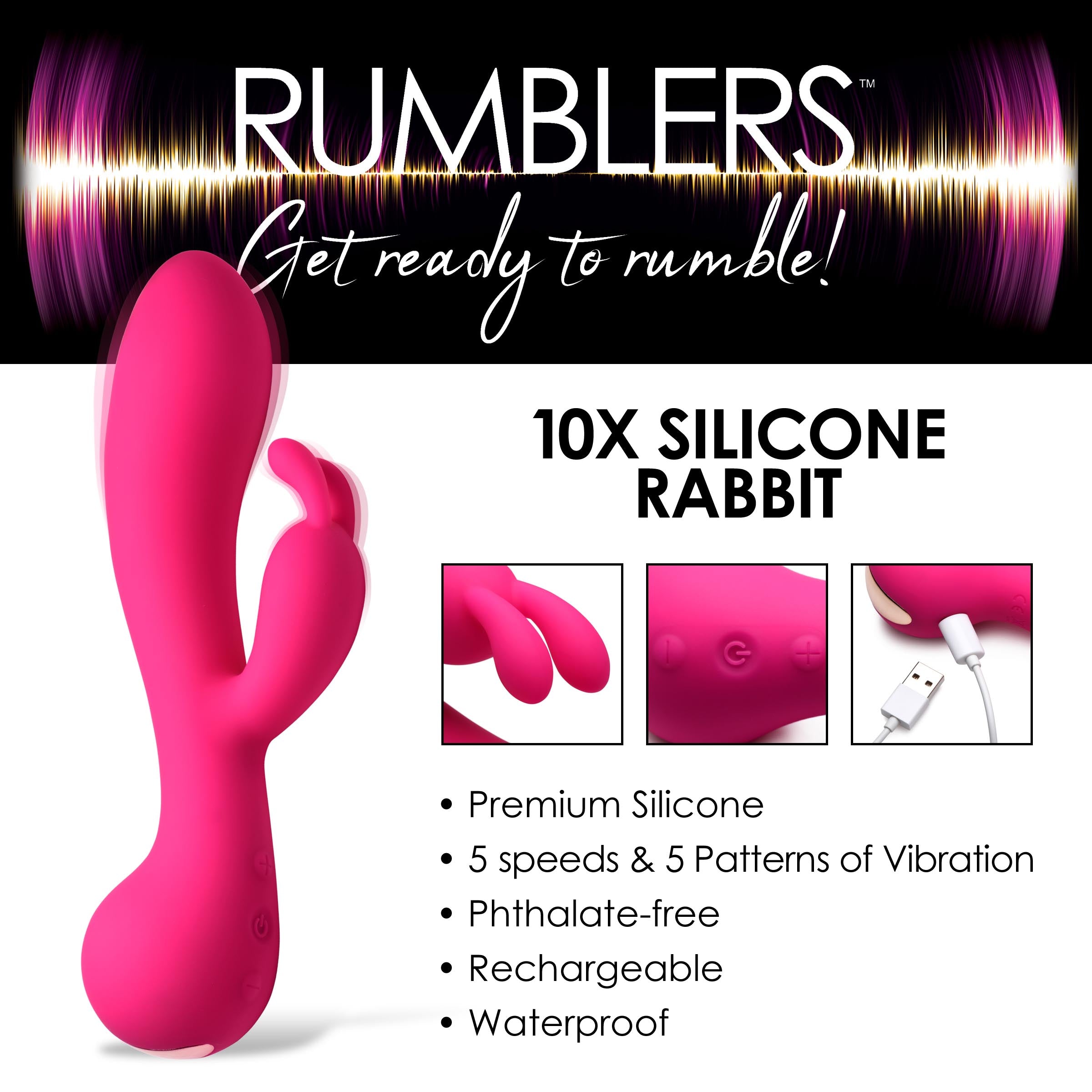 Rumblers 10X Rabbit Silicone Vibrator Pink
