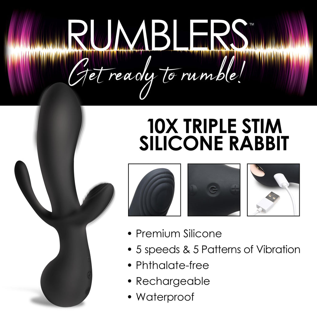 Rumblers 10X Triple Stim Silicone Vibrator Black