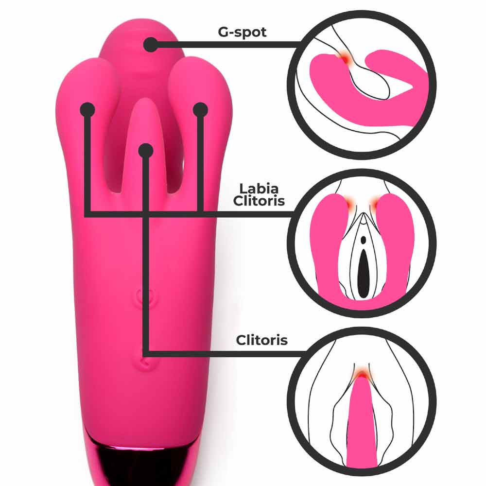 Bang! 10X Triple Rabbit Silicone Vibrator - Pink Pink