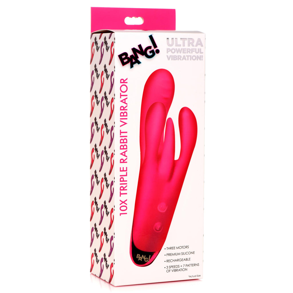Bang! 10X Triple Rabbit Silicone Vibrator - Pink Pink