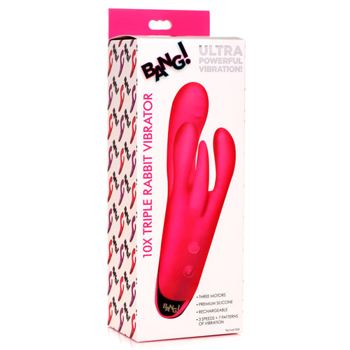 Bang! 10X Triple Rabbit Silicone Vibrator - Pink Pink