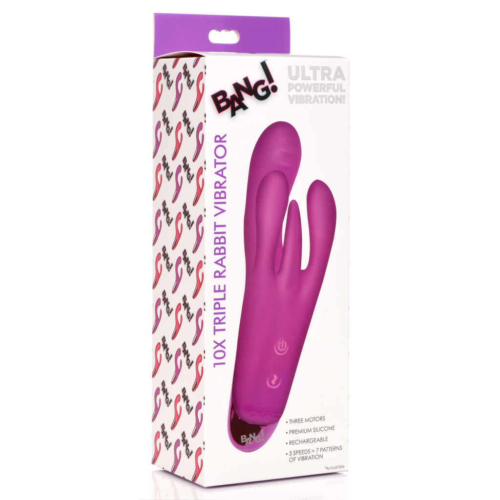 Bang! 10X Triple Rabbit Silicone Vibrator - Pink Purple