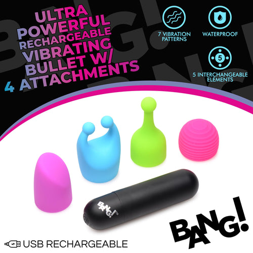 Bang! 7X Rechargeable Bullet with 4 Attachments Multi
