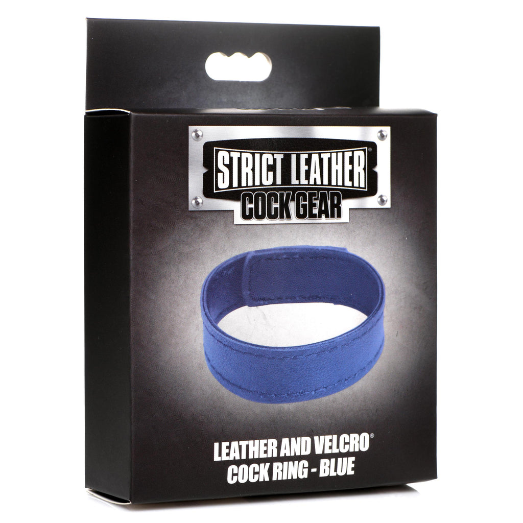 Strict Leather Velcro Leather Cock Ring - Blue Blue