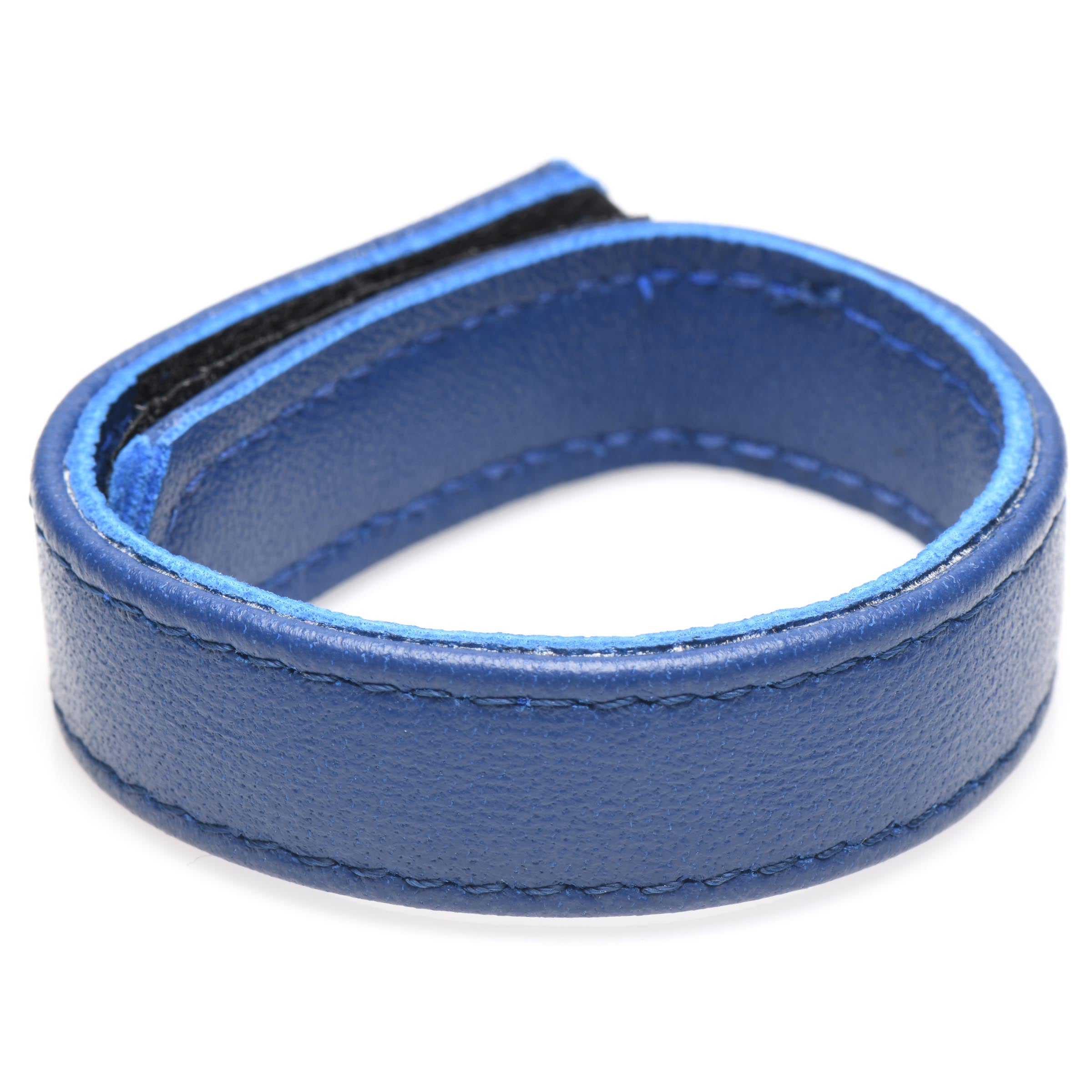 Strict Leather Velcro Leather Cock Ring - Blue Blue