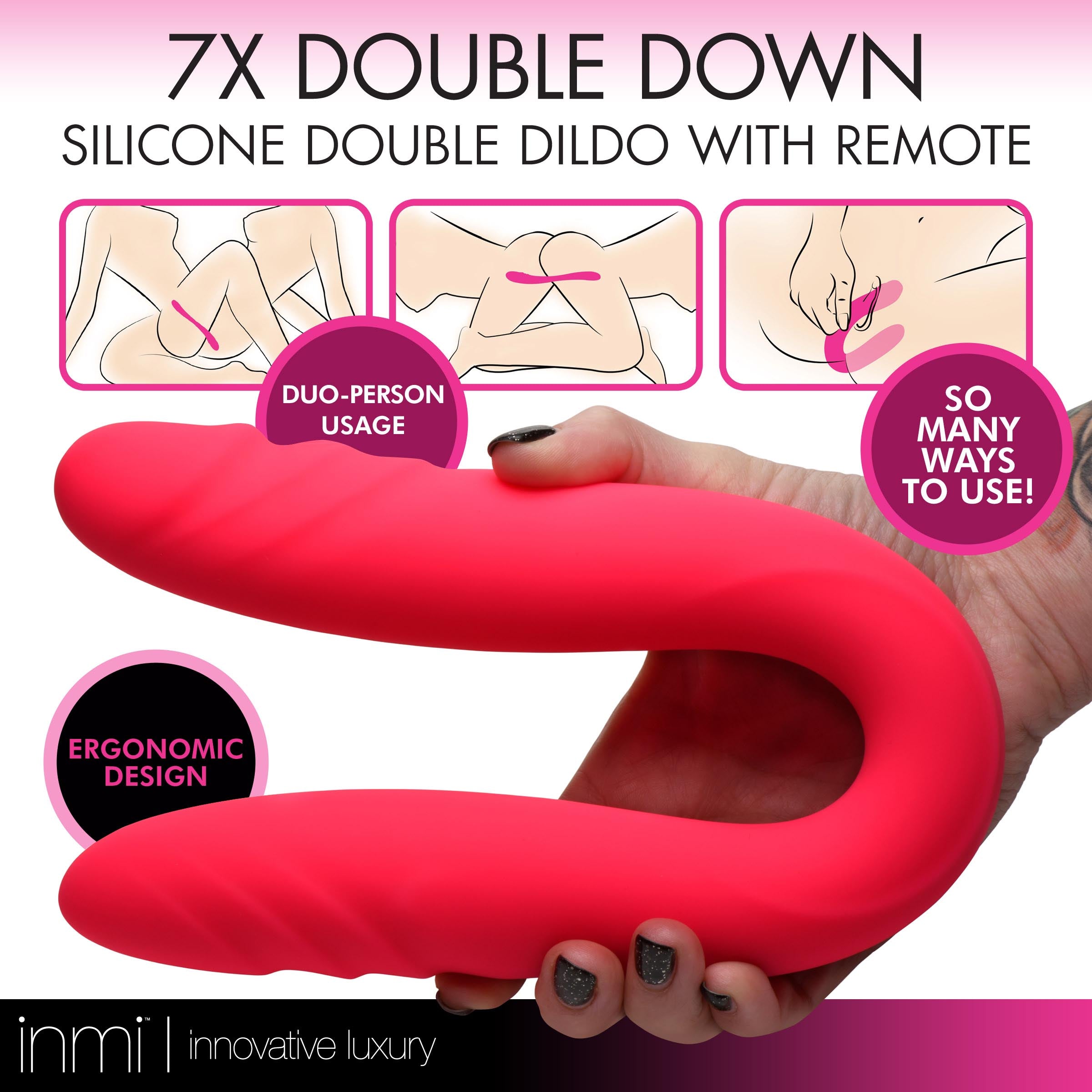 Inmi 7X Double Down Silicone Double Dildo with Remote Pink