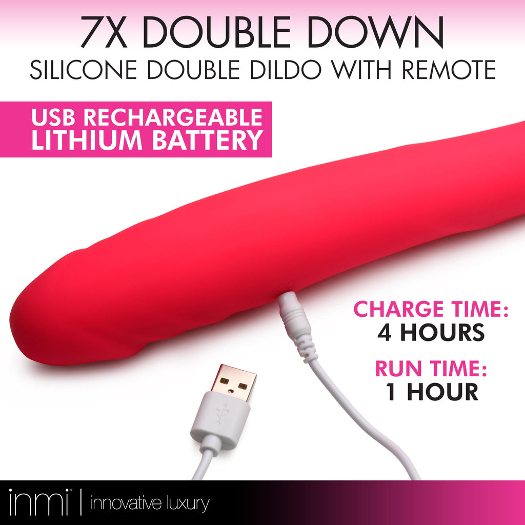 Inmi 7X Double Down Silicone Double Dildo with Remote Pink