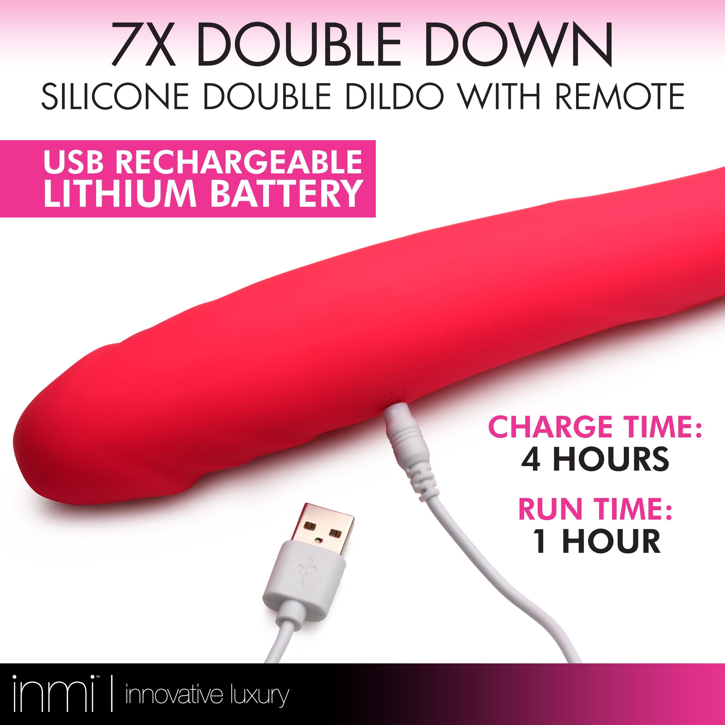 Inmi 7X Double Down Silicone Double Dildo with Remote Pink