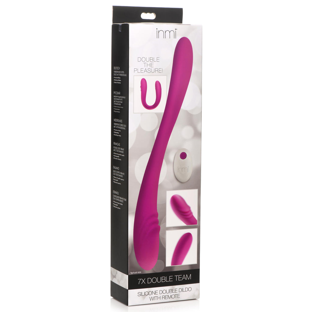 Inmi 7X Double Team Silicone Double Dildo with Remote Purple