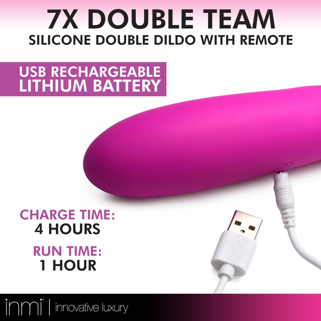 Inmi 7X Double Team Silicone Double Dildo with Remote Purple